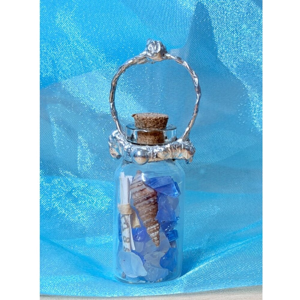Sea Glass  Message in a Bottle Soldered Pendant & VNTG Rosary Crystal Beads - Picture 11 of 17